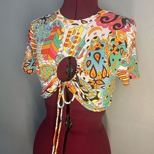70s multi color crop top from Love J size small-large is the absolute cutest !